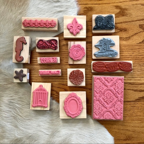 Set of 15 rubber stamps with wooden handles - Picture 4 of 8